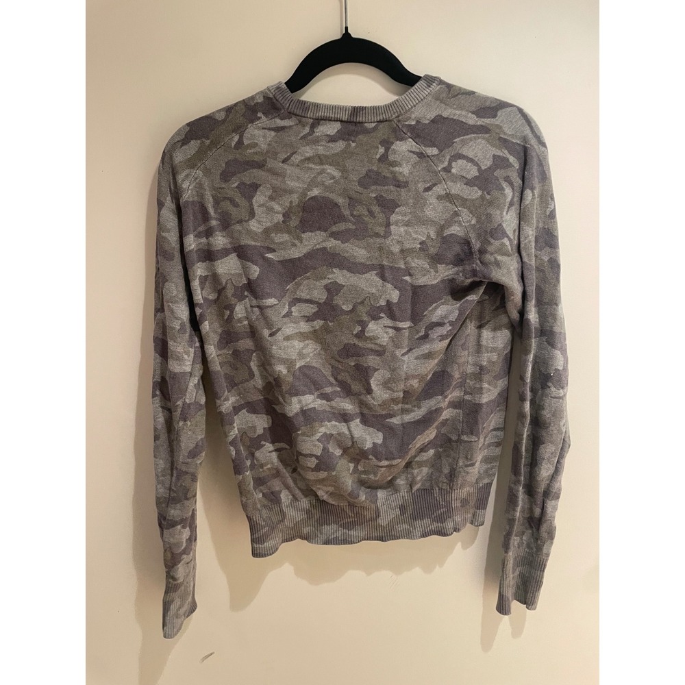Monrow Camo Print Sweatshirt Womens Small Green Grey Raglan Crew Neck Pullover - Picture 3 of 3